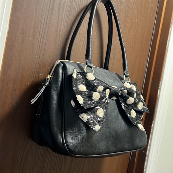 Betsey Johnson Black Satchel polka dot bow - Picture 4 of 14